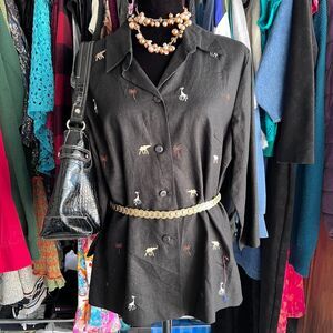 Black vintage Richard Malcolm shirt with safari animal embroidery